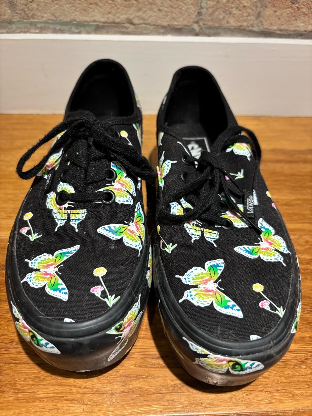 Vans Black Canvas Low-Top Sneakers with Multicolor Butterfly Print Platform